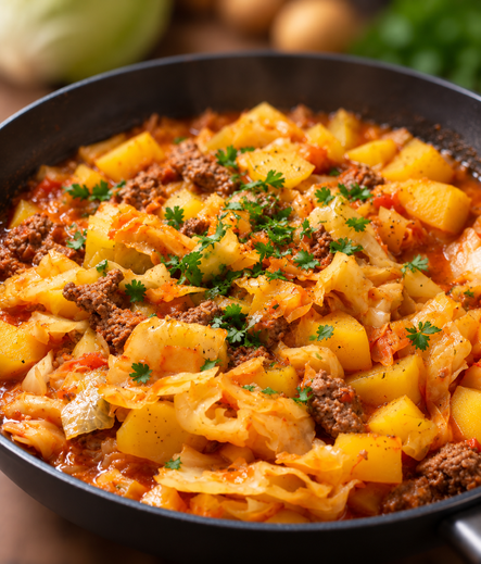 Tiefe Pfanne mit Spitzkohleintopf
