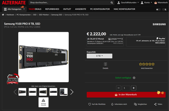 Der aktuelle Preis einer Samsung 9100 Pro 8TB bei Alternate. LOL