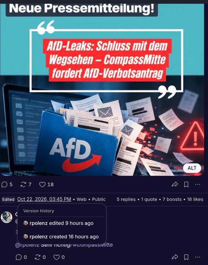 Screenshot der Versionshistorie des posts