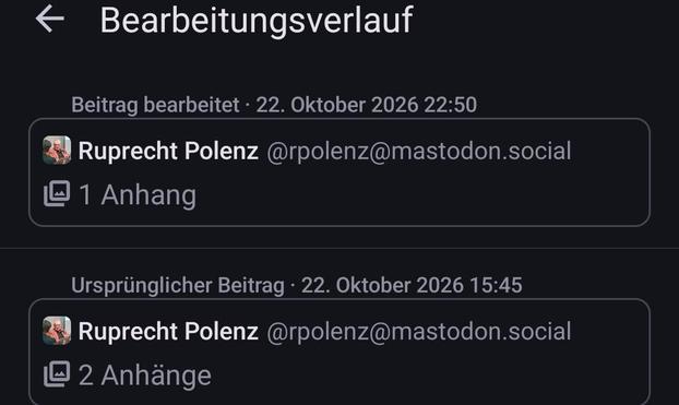 Ein Screenshot davon was man sieht, sobald man in der Mastodon App auf das Änderungsdatums eines Toots tippt.