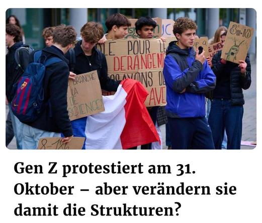 Frankfurter Rundschau 23.10.26

Gen Z protestiert am 31.
Oktober — aber verändern sie
damit die Strukturen?