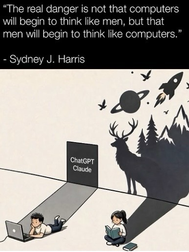 "The real danger is not that computers will begin to think like men, but that men will begin to think like computers." - Sydney J. Harris