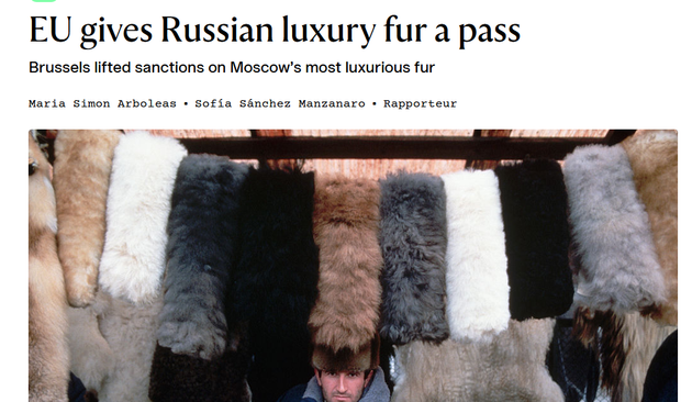 EU gives Russian luxury fur a pass

Brussels lifted sanctions on Moscow's most luxurious fur