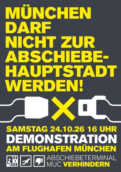 Sharepic München darf nicht zur Abschiebe-Hauptstadt werden. Samstag, 24.10.26, 16 Uhr. Demonstration am Flughafen München