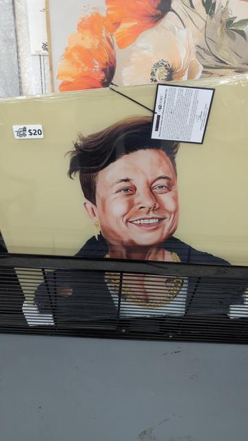 A print of a horrible painting of Elon Musk.